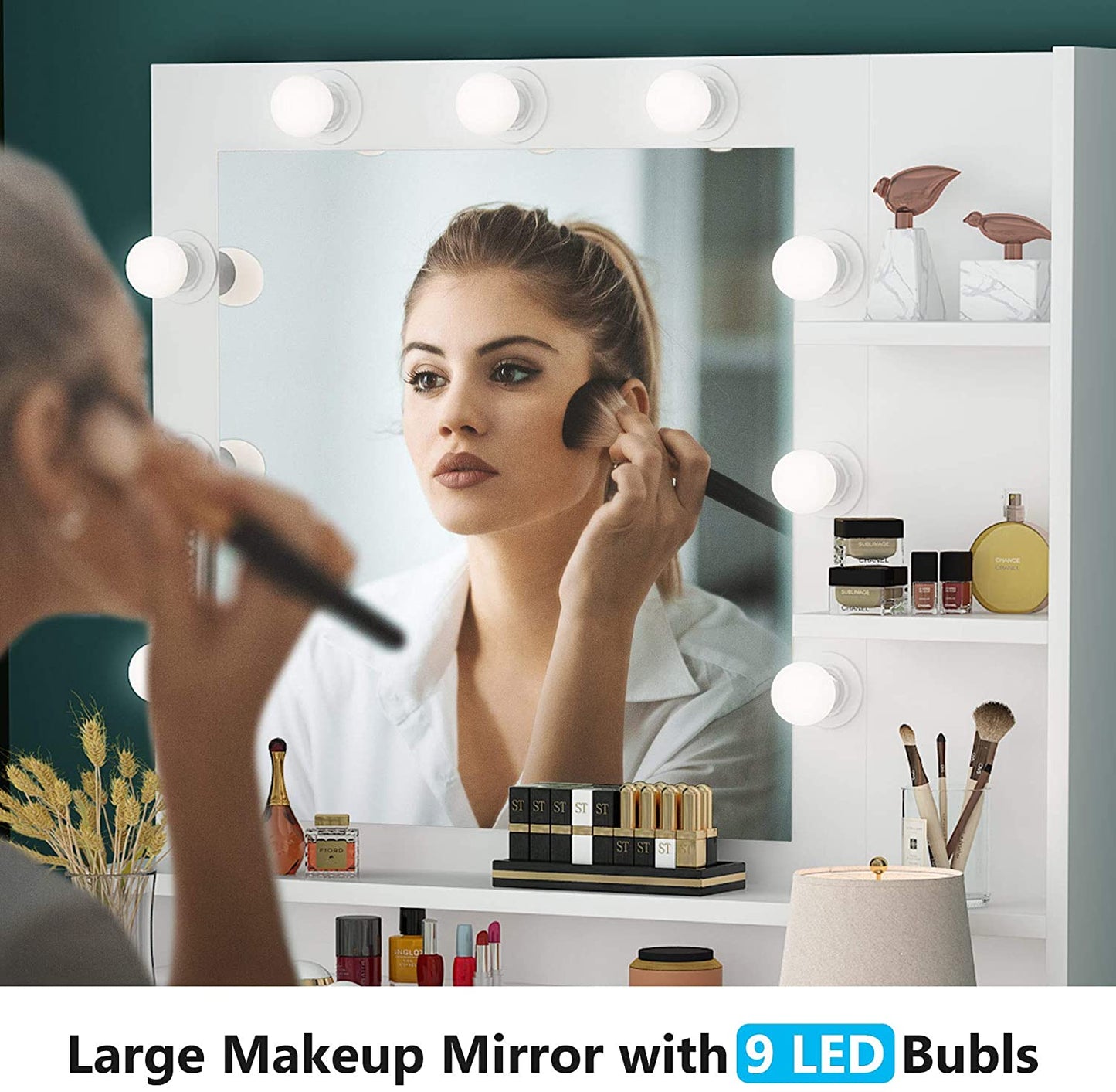 Dressing Table: White and Gold Vanity Set with Lighted Mirror & Stool