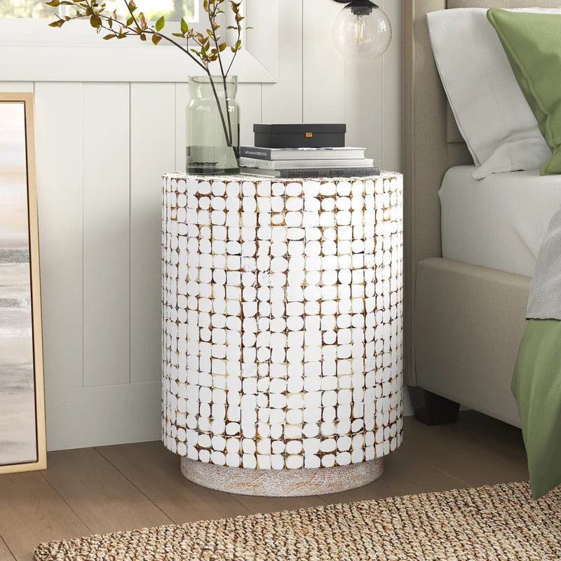 End Tables: Solid Wood Drum End Table