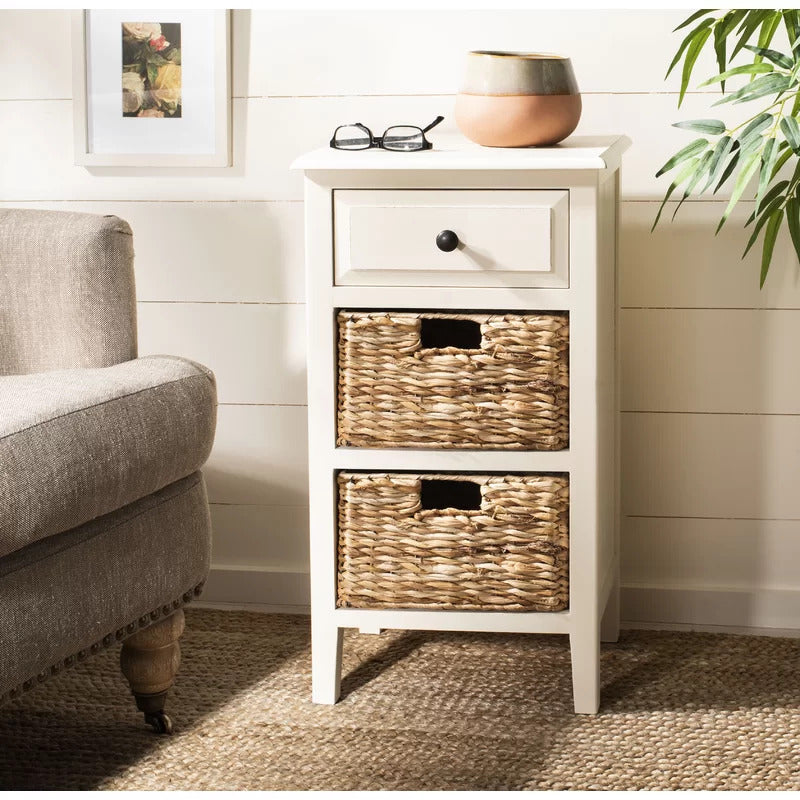 End Tables: Solid Wood End Table with Storage