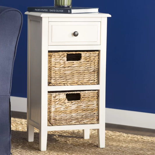 End Tables: Solid Wood End Table with Storage