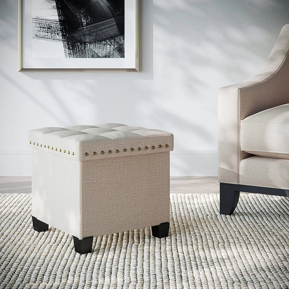 Foot Stool :  Wide Tufted Square Ottoman with Storage