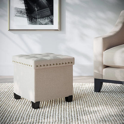 Foot Stool :  Wide Tufted Square Ottoman with Storage
