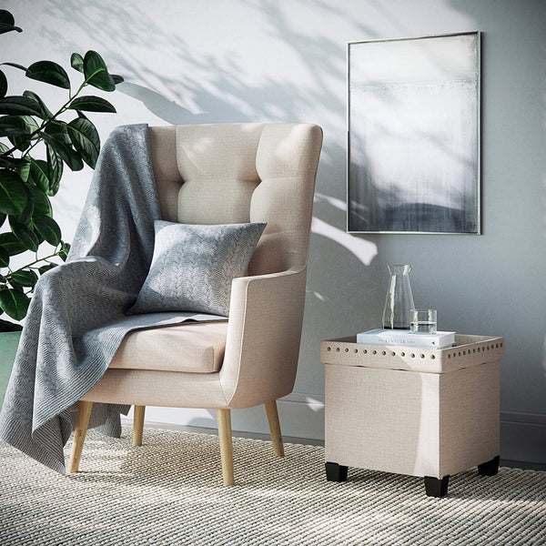 Foot Stool :  Wide Tufted Square Ottoman with Storage
