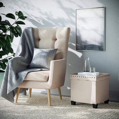 Foot Stool :  Wide Tufted Square Ottoman with Storage