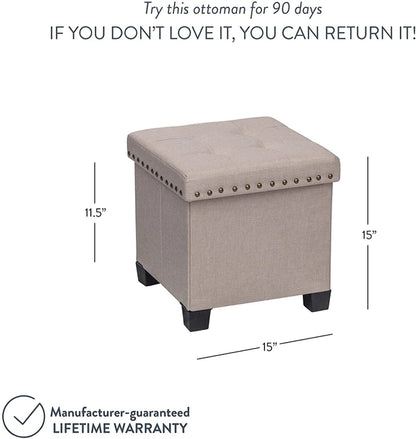 Foot Stool :  Wide Tufted Square Ottoman with Storage