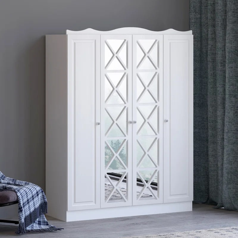 4 Door Wardrobe: Fanciable 4 Door Manufactured Wood Wardrobe