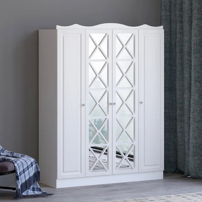 4 Door Wardrobe: Fanciable 4 Door Manufactured Wood Wardrobe