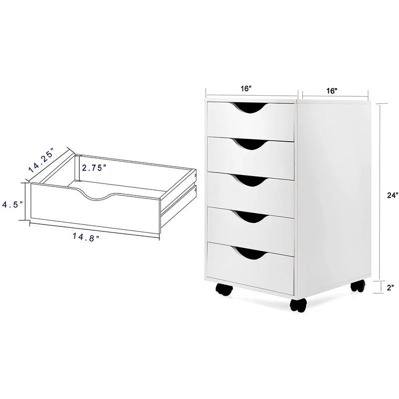 File Cabinets : 16'' Wide 5 -Drawer Mobile Vertical