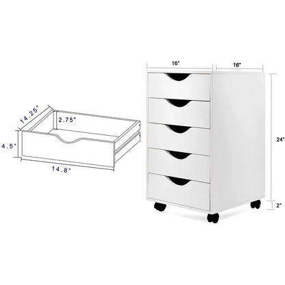 File Cabinets : 16'' Wide 5 -Drawer Mobile Vertical