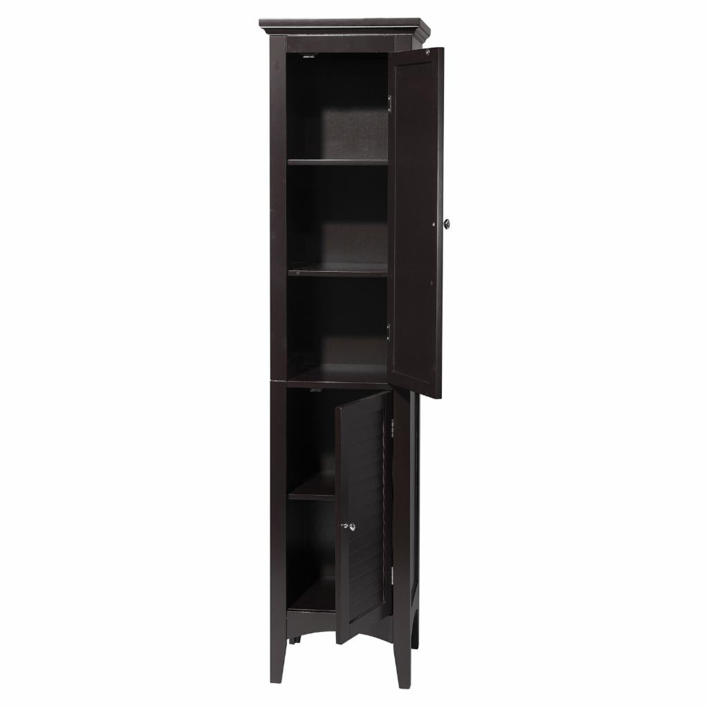 Floor Cabinets: Dark Espresso Tower with 2 Shutter Doors  