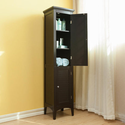 Floor Cabinets: Dark Espresso Tower with 2 Shutter Doors  