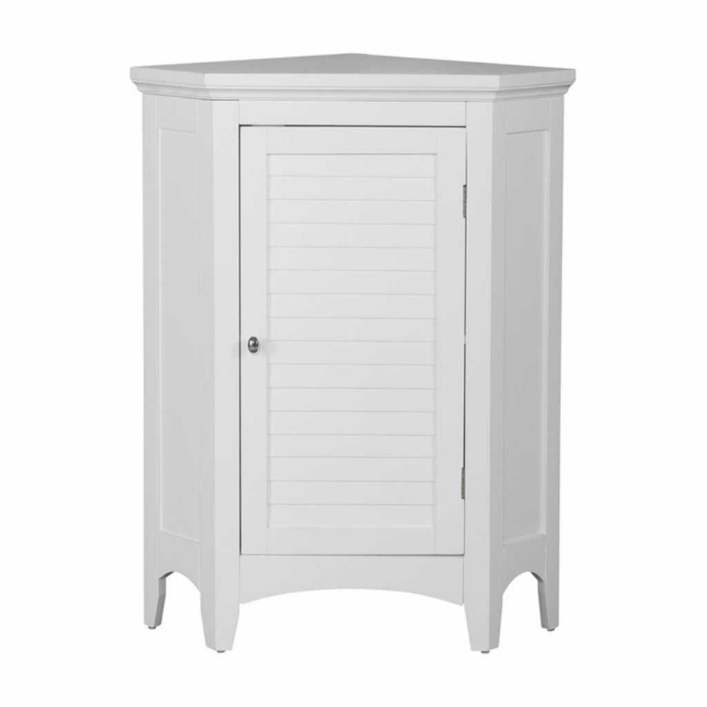 Floor Cabinets: White Corner Floor Cabinet with 1 Shutter Door 