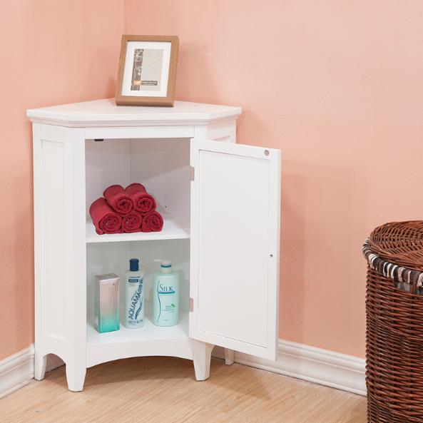 Floor Cabinets: White Corner Floor Cabinet with 1 Shutter Door 