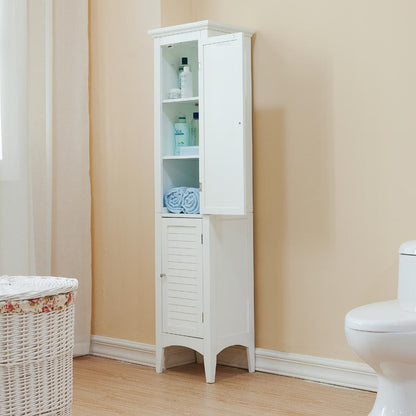 Floor Cabinets: White Tower with 2 Shutter Doors 