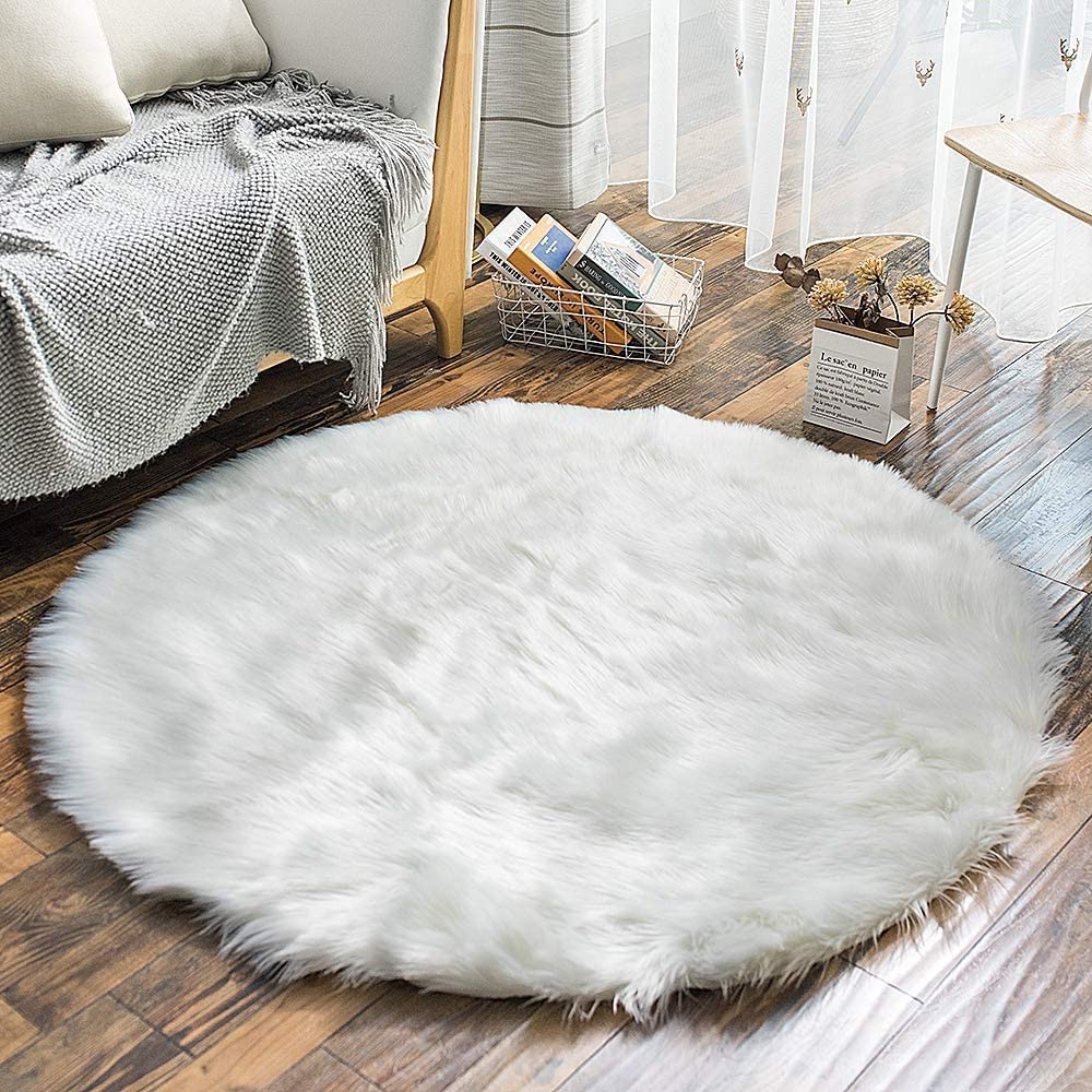 Floor Mats: Circular Carpet for Bedroom Soft Circle Kids Play Mat (30x30, Black)