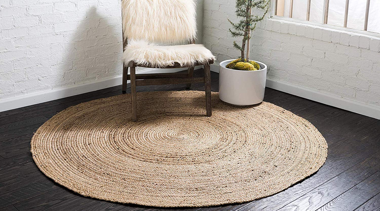 Floor Mats: Jute Round Rug (Beige, 3 Feet, 1 Piece)