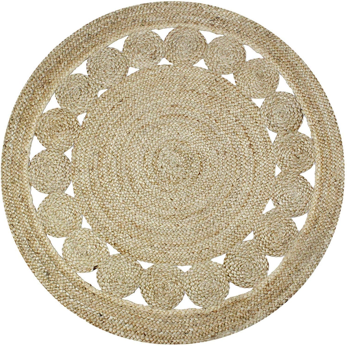 Floor Mats: Jute Round Rug (Beige, 3 Feet, 1 Piece)