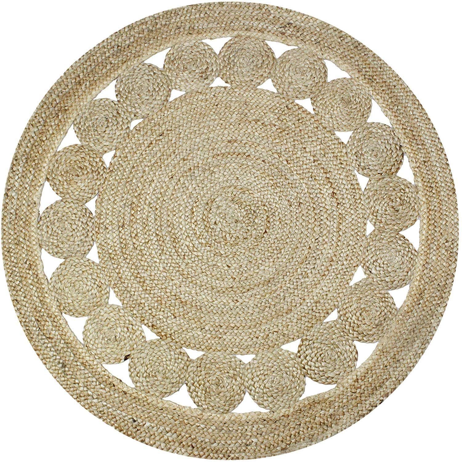 Floor Mats: Jute Round Rug (Beige, 3 Feet, 1 Piece)