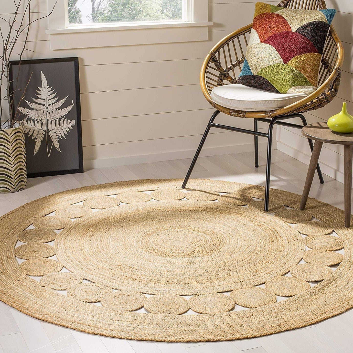 Floor Mats: Jute Round Rug (Beige, 3 Feet, 1 Piece)