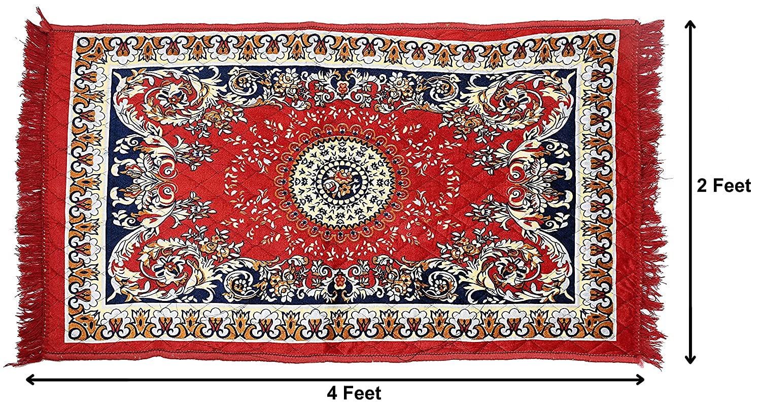 Floor Mats: Velvet Pooja Asan Carpets - Size 28 x 48(Inches) 71X121(CM) 2X4(Feet) Bed Side Runner,Floor Mat, Floor Rug, Pack of 1 Velvet Asan
