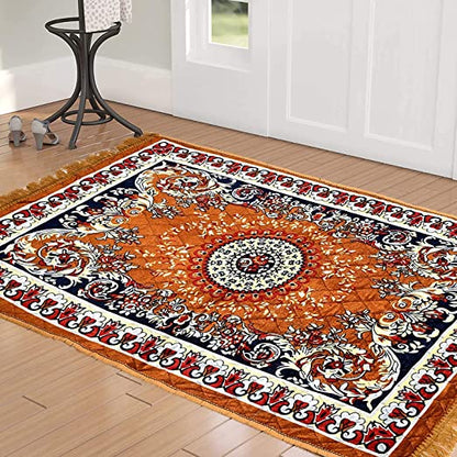 Floor Mats: Velvet Pooja Asan Carpets - Size 28 x 48(Inches) 71X121(CM) 2X4(Feet) Bed Side Runner,Floor Mat, Floor Rug, Pack of 1 Velvet Asan