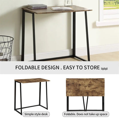 Folding Table: Computer Desk With Industrial Style Folding Study Table For Small Space Offices