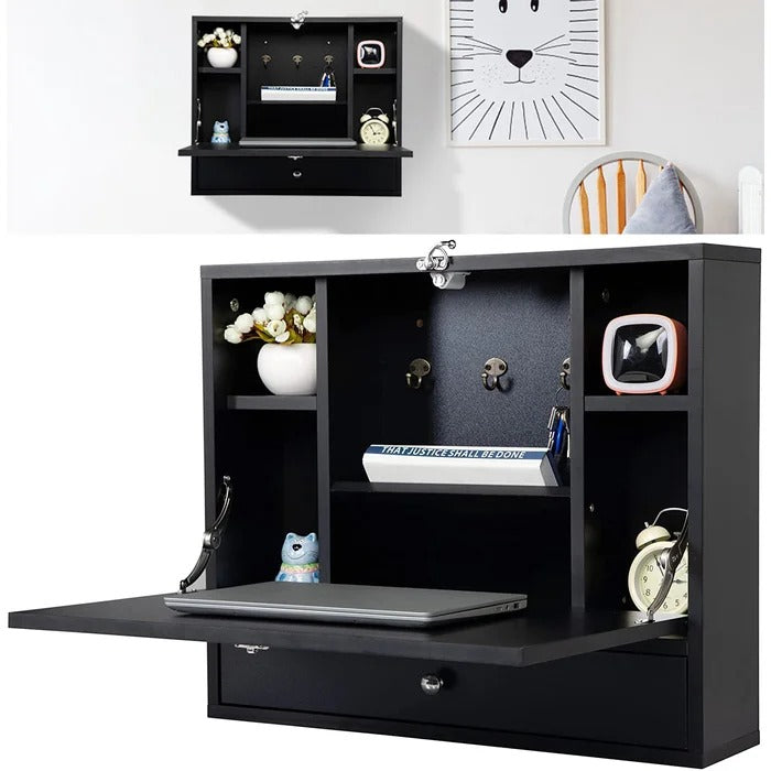Folding Table: Floating Desk Cum Folding Study Table with Cabinets