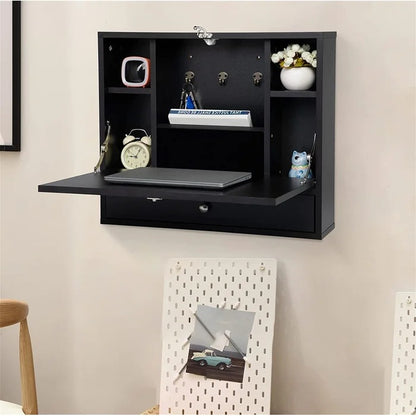 Folding Table: Floating Desk Cum Folding Study Table with Cabinets