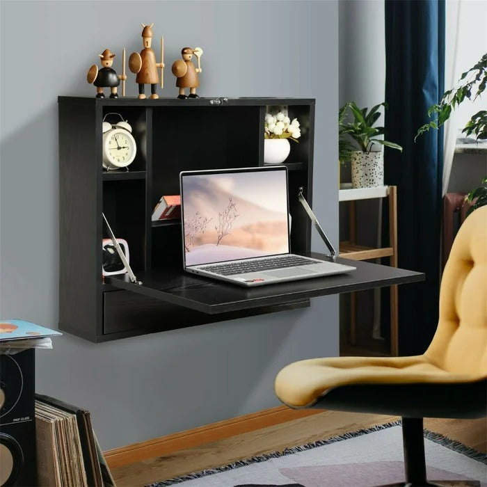 Folding Table: Floating Desk Cum Folding Study Table with Cabinets
