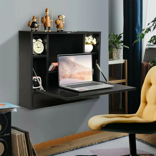 Folding Table: Floating Desk Cum Folding Study Table with Cabinets