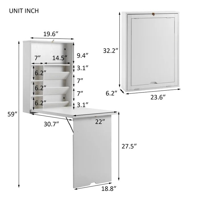 Folding Table: Floating Desk Cum Folding Study Table with Hutch