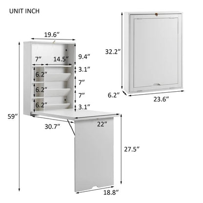 Folding Table: Floating Desk Cum Folding Study Table with Hutch