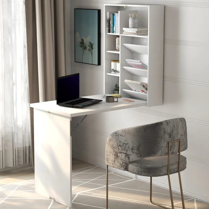 Folding Table: Floating Desk Cum Folding Study Table with Hutch