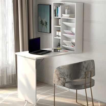 Folding Table: Floating Desk Cum Folding Study Table with Hutch