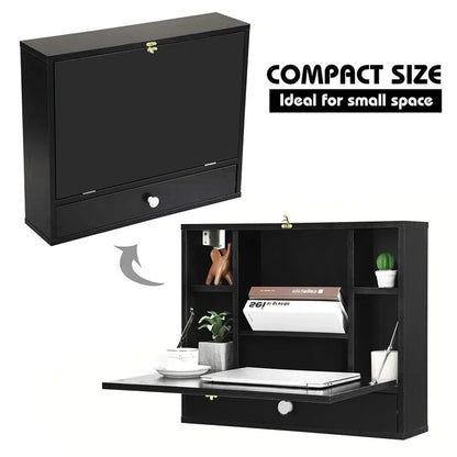 Folding Table: Floating Desk with Hutch Cabinet