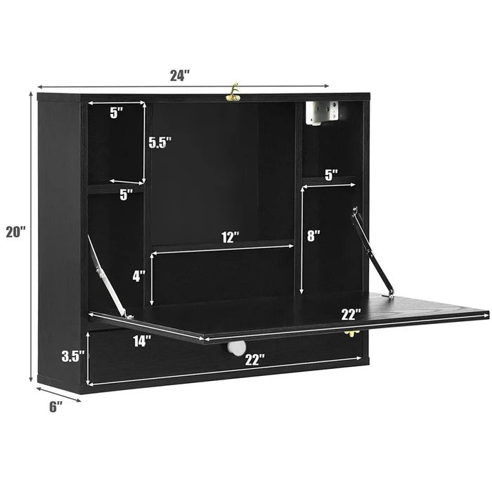 Folding Table: Floating Desk with Hutch Cabinet