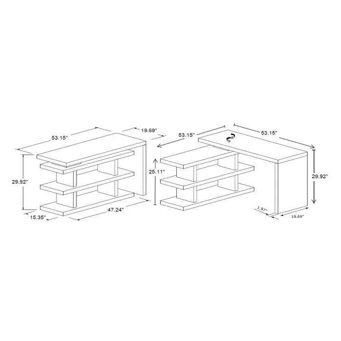 Folding Table: Reversible L-Shape Computer Desk Folding Study Table