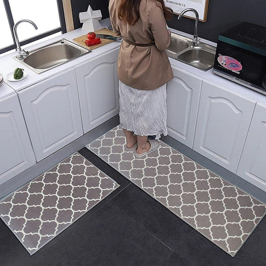 Foor Mats: Anti-Skid Look Soft Washable Multi Purpose Mat & Runner Set (18x54 & 17x26 Inches) Kitchen Combo Mat of 2 Pieces ((Desizn No 04, velvet soft nylon)