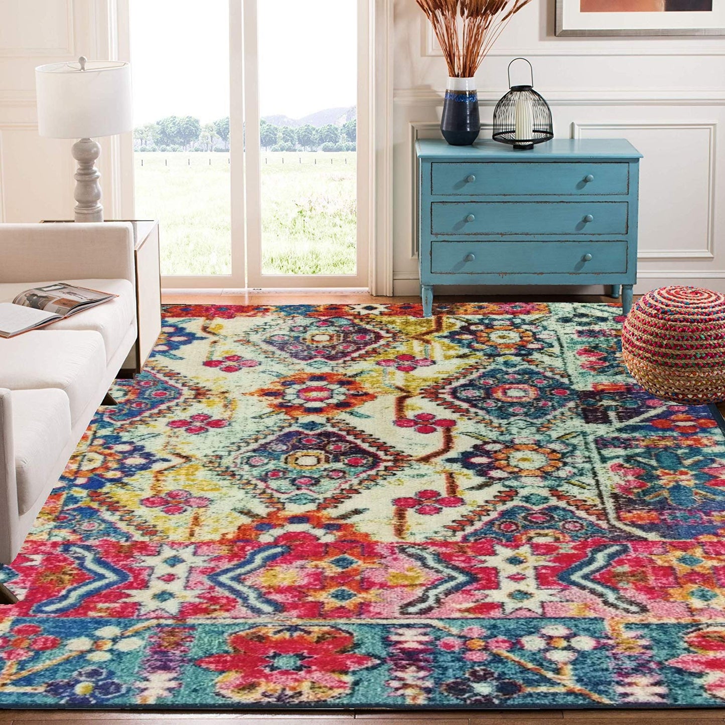 Floor Mats: Status Contract 3 x 5 Feet Multi Printed Vintage Persian Carpets Rug Runner for Bedroom/Living Area/Home with Anti Slip Backing