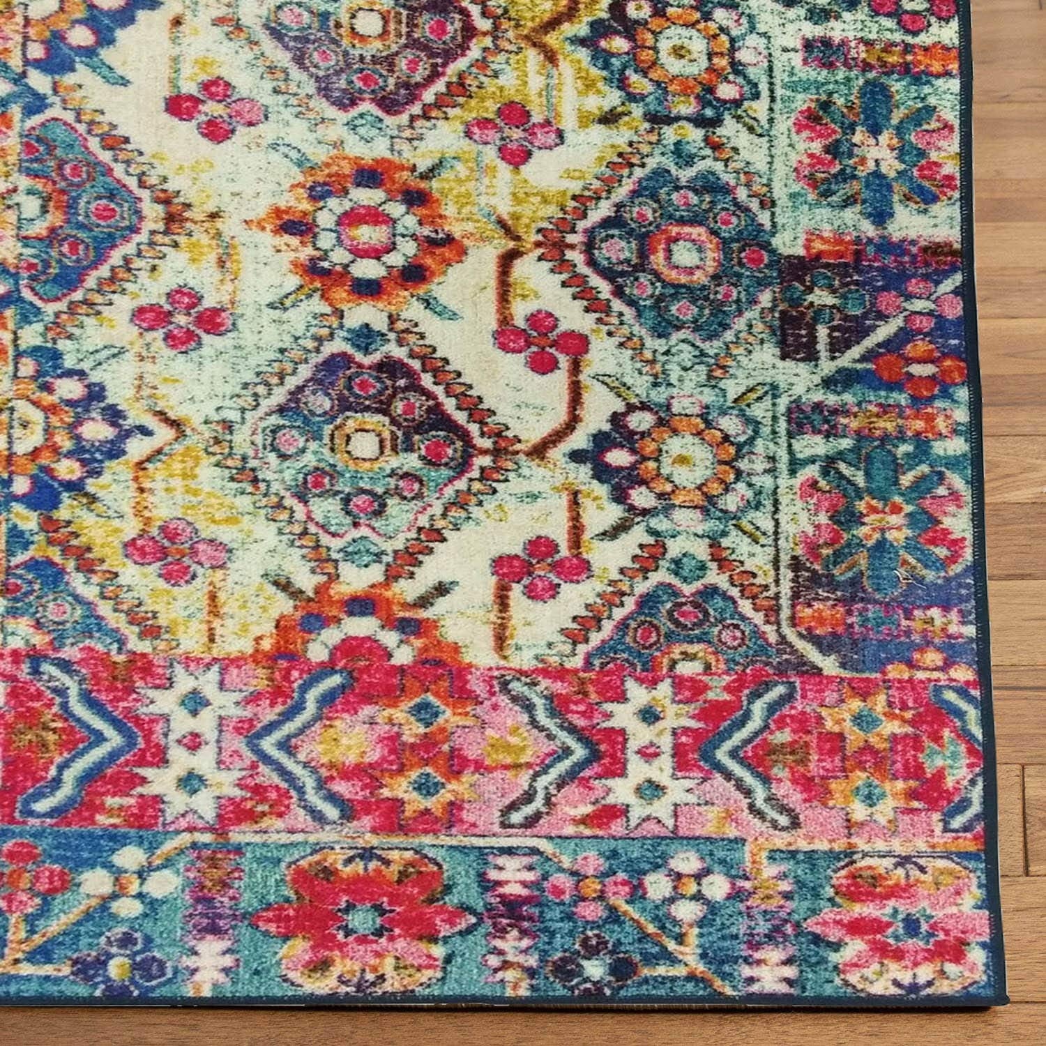 Floor Mats: Status Contract 3 x 5 Feet Multi Printed Vintage Persian Carpets Rug Runner for Bedroom/Living Area/Home with Anti Slip Backing