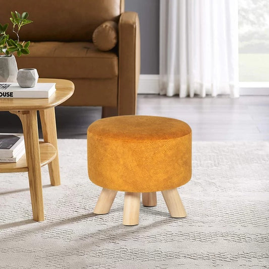 Foot Stool: 11.2'' Wide Faux Leatherette Round Standard Ottoman