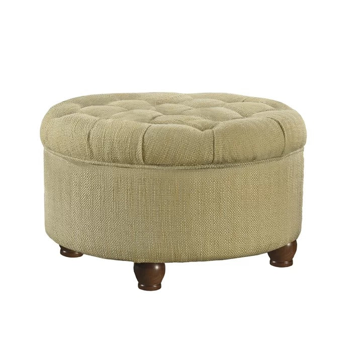 Foot Stool: 25'' Wide Tufted Round Storage Ottoman with Storage