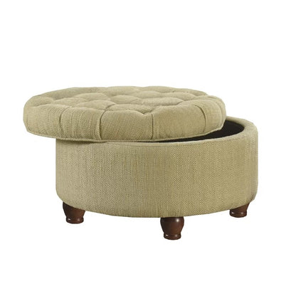 Foot Stool: 25'' Wide Tufted Round Storage Ottoman with Storage