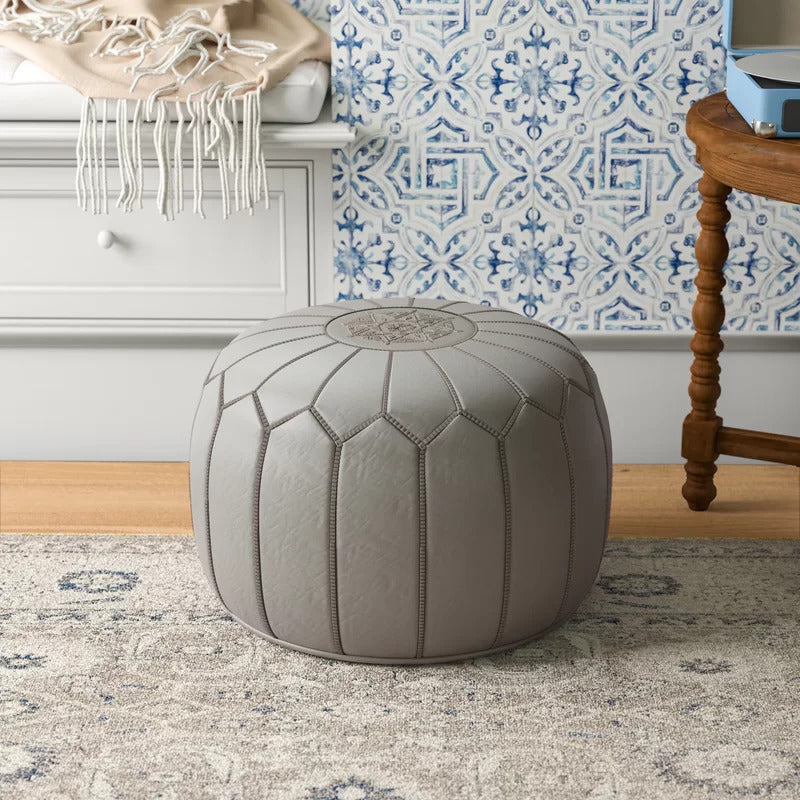 Foot Stool : Genuine Leather Round Pouf Ottoman