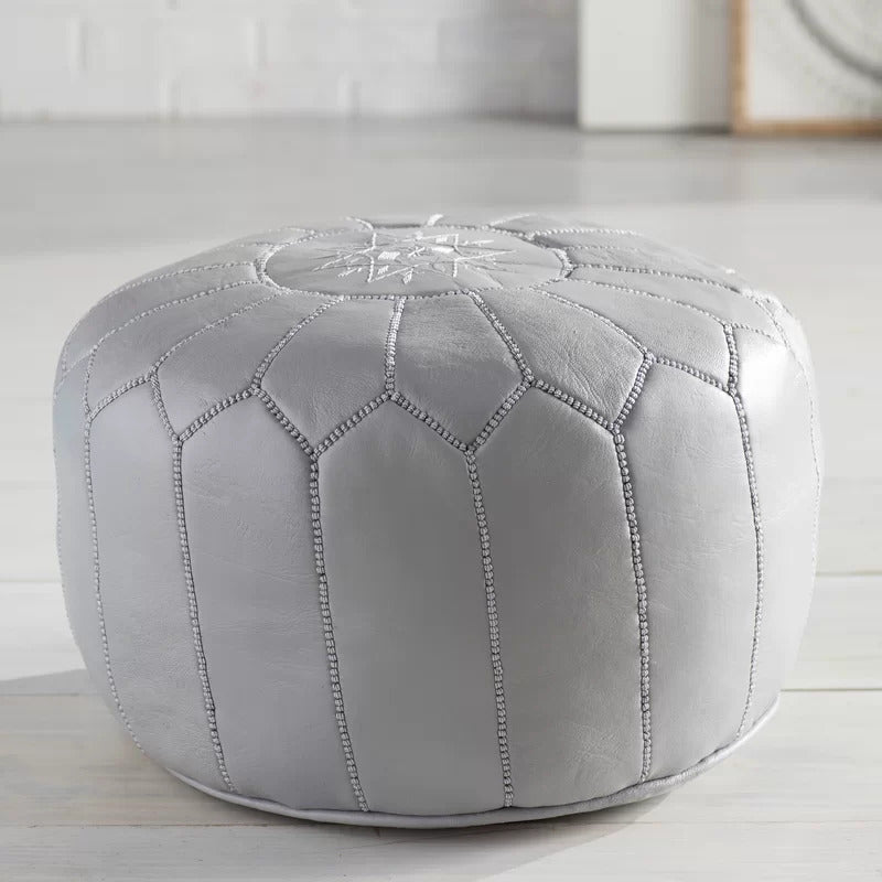 Foot Stool : Genuine Leather Round Pouf Ottoman