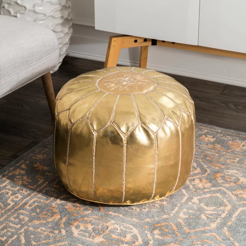 Foot Stool : Genuine Leather Round Pouf Ottoman
