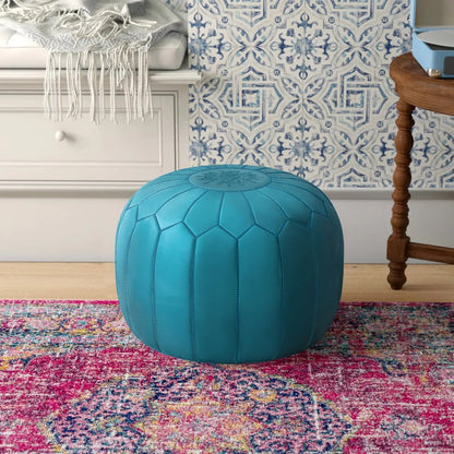Foot Stool : Genuine Leather Round Pouf Ottoman