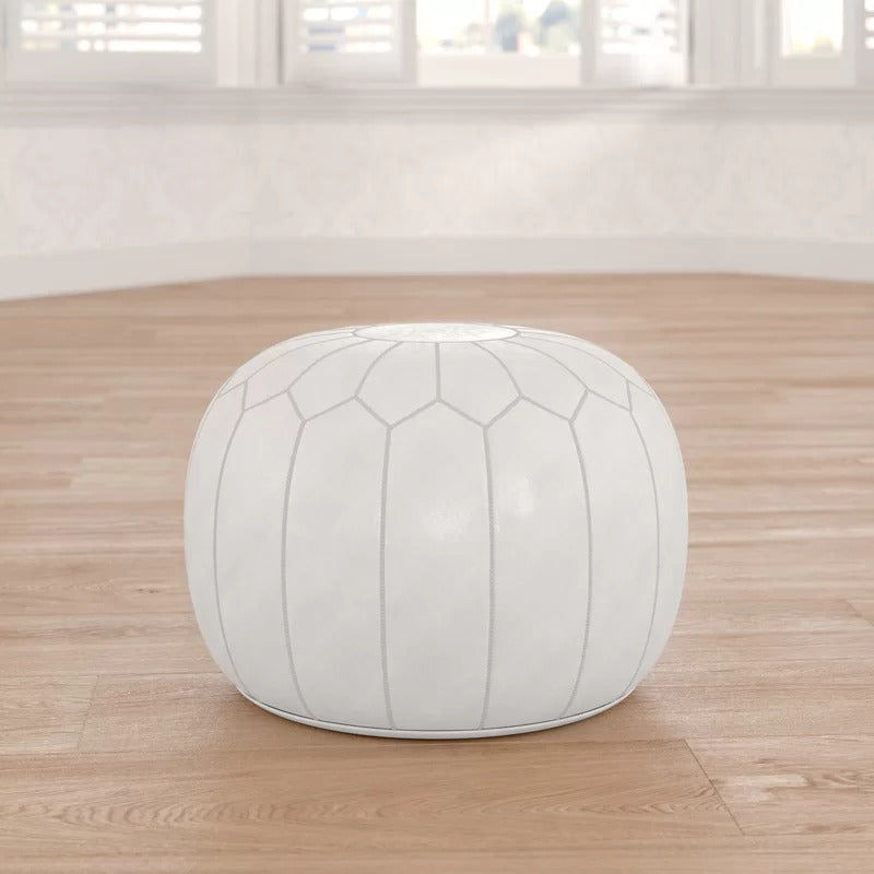 Foot Stool : Genuine Leather Round Pouf Ottoman