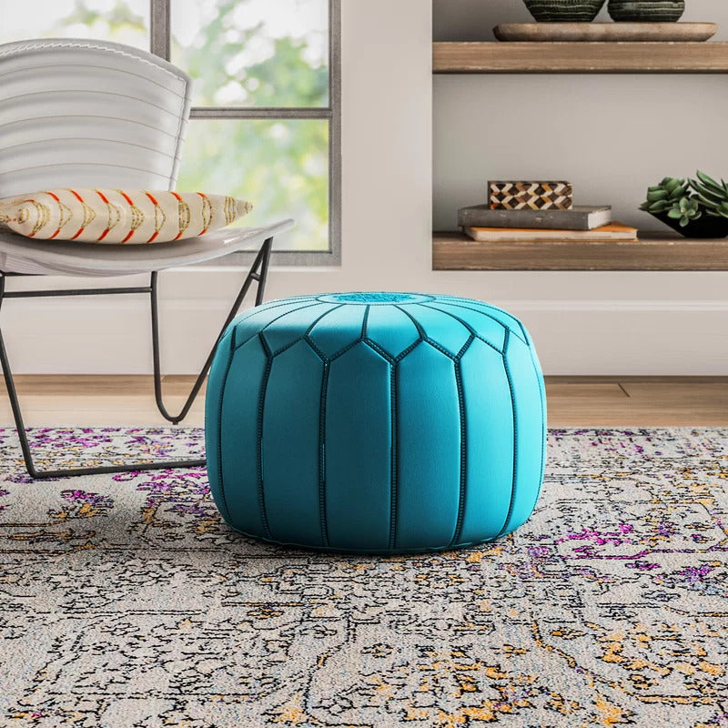 Foot Stool : Genuine Leather Round Pouf Ottoman