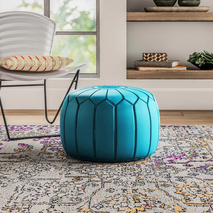 Foot Stool : Genuine Leather Round Pouf Ottoman